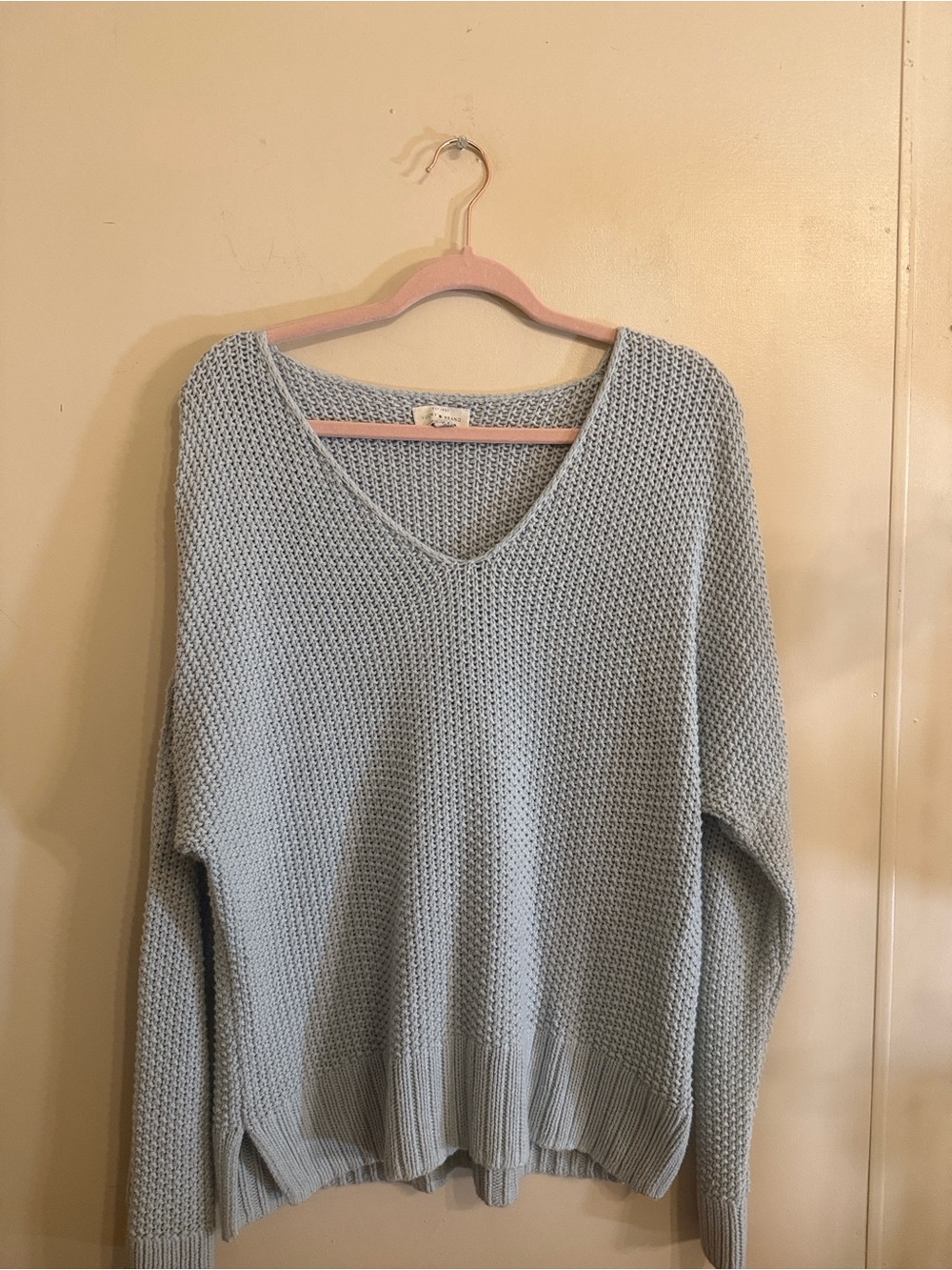 Lucky Brand Women’s Medium Seafoam Blue Green Chunky Knit V-Neck Sweater